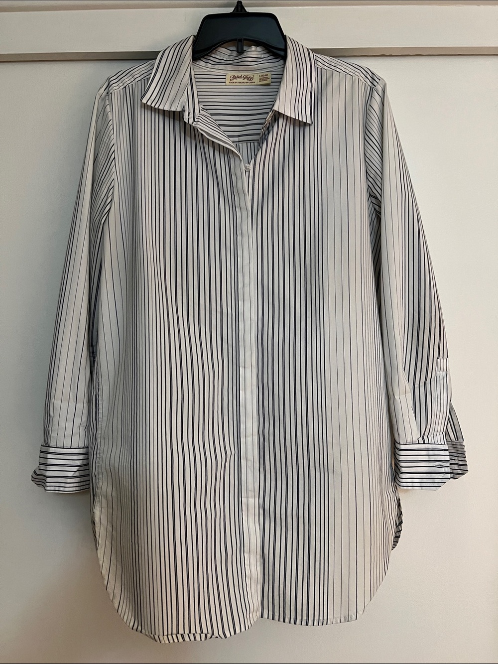 Women’s Vertical Stripe Button-Down Shirt in White and Black Great for Leggings